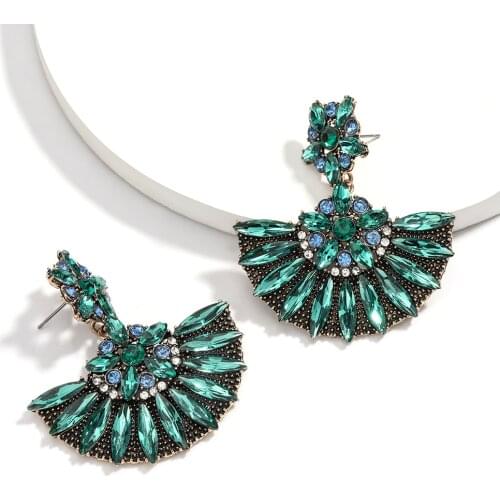 Pauli Manfi Vintage Ethnic Rhinestone Fan-shaped Design Charm Pendant Earrings Womens Jewelry Boho Trendy Series Earring