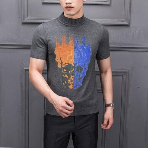 European Male Luxury Slim Pullover Short Sleeve Product Knit Sweater High Neck Half Casual Costume Designer
