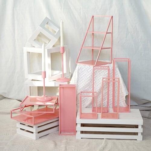 SWEETGO Pink storage racks geometry tray 1 piece cake/home decorations tools accessories 3 tiers table storage Holders & Racks