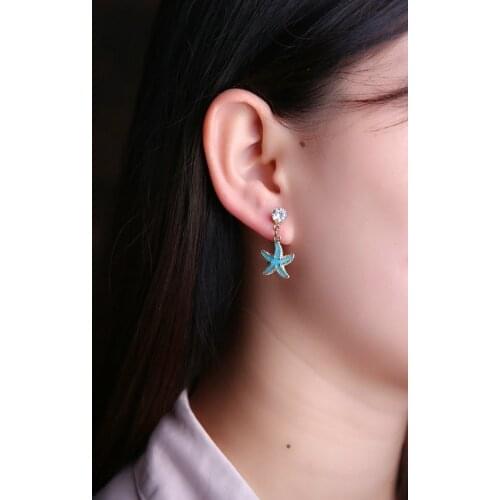 TianBo fashion Hot Sale Free Shipping Synthetic Blue starfish Ear Stud Earrings For Women