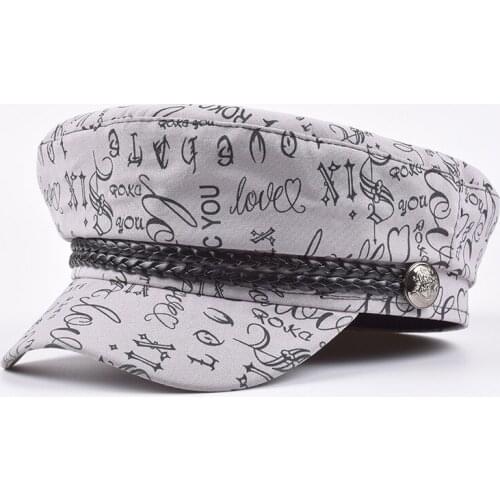 H7489 Spring Summer New Chic Letter Printed Navy Military Hat Female Korean Flat Top Cap British Fashion Male High Quality Hats