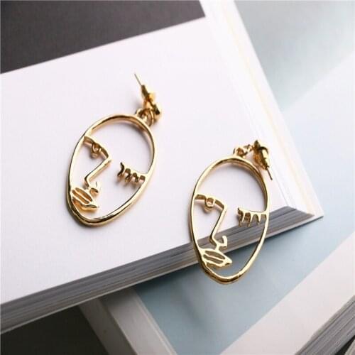 Funny Solid Color Hollow Metal Abstract Portrait Pendant Drop Earrings for Women Girls Teens Korean Fashion Earrings 2021 Trend