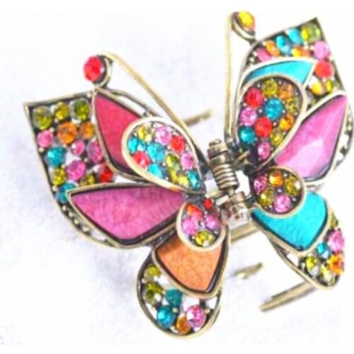 Colorful Resin Rhinestone Butterfly Crab Clip Vintage Hair Jewelry Gold Color Big Hair Claw For Women Girls Hair Accessories