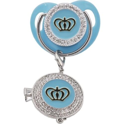 Crown Pacifier Clips Luxury Blue Pacifier Bling Baby Alphabet Infant Pacifier Letter Unique Baby Shower chupetes