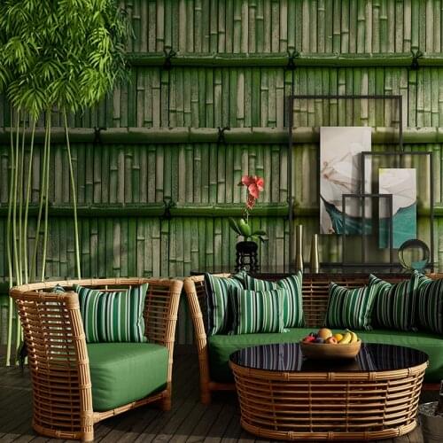 Chinese Style Green Bamboo Wallpaper 3D Stereo Living Room Study Background Wall Paper Home Decor PVC Waterproof Papel De Parede