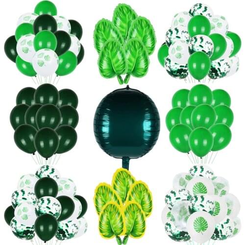 Green Latex Balloon Woodland Animal Palm Leaf Foil Balloons Jungle Safari Party Hawaii Baloon Birthday Tropical Wild Party Decor