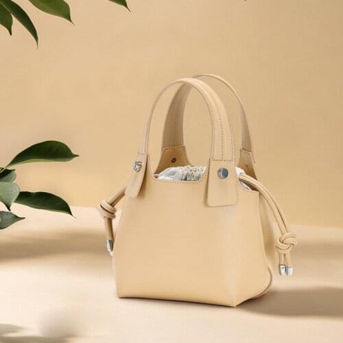 Genuine leather women handbag pure color drawstring bag simple design shoulder bag crossbody bucket bag GN-SB-jyxzst