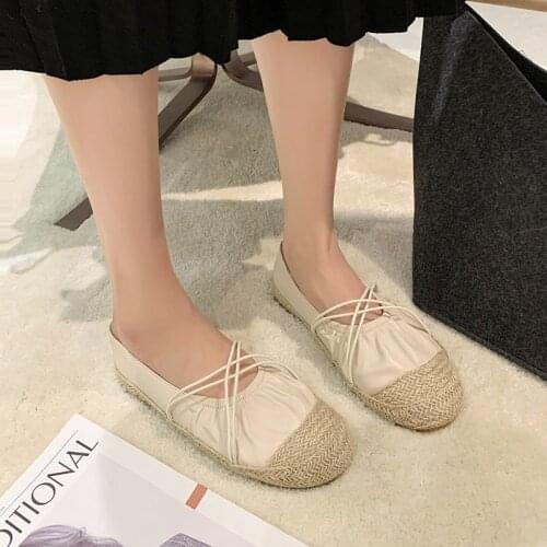 Straw Roman Ladies Loafers Shoes Comfortable Rubber Flat Boots for Women Fisherman Shoes Lace-up Casual Shoes Woman Autumn Flats