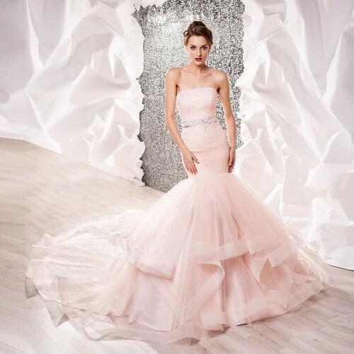 New Arrivals Pink Mermaid Wedding Dress With Shiny Beading Crystal Waist Vestido De Novia Sirena Elegant Trumpet Wedding Gowns