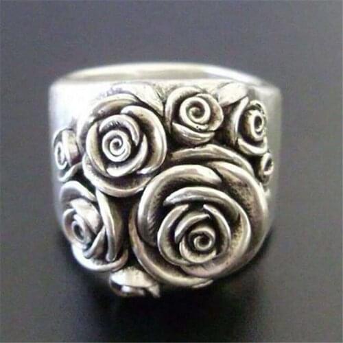 European And American Women Rose Flower Ring Silver Color Index Finger Jewelry Accessories Vintage Lady Classic Gift