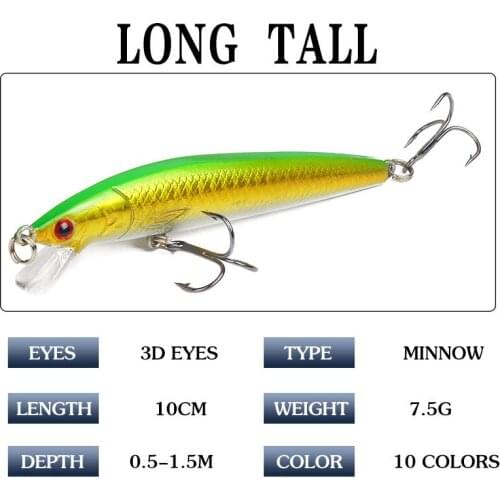 1Pcs Floating Laser Minnow Lures 10cm/7.5g Artificial Hard Sea Fishion Bass Baits Wobbler Crankbaits Fish Lure Pesca