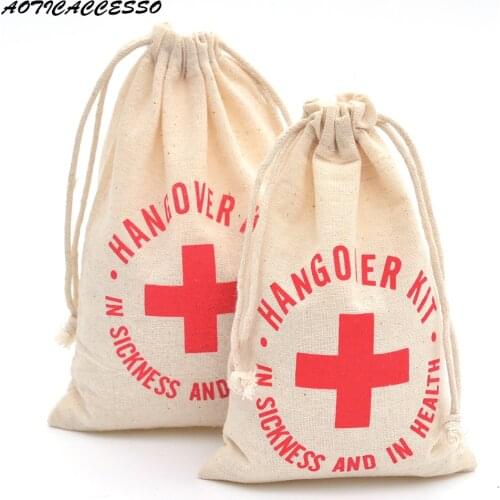 10pcs Double Drawstring Bag Hangover Kit Bag Wedding Party Favors Sack Bachelorette Party Supplies Linen Cotton Drawstring Bags