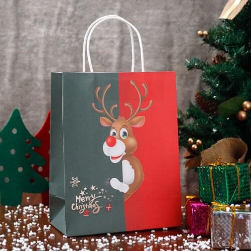 10pcs Christmas Gift Bag Kraft Paper Bag Christmas Gift Packing Bag Elk Santa Claus Gift Bag Christmas Decorations 2021