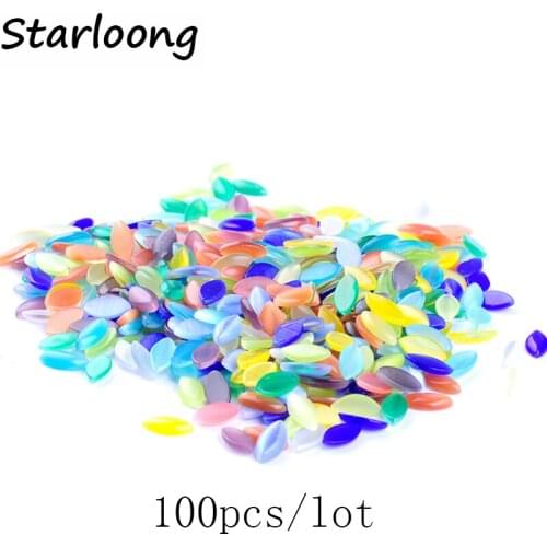 100pcs/lot 5*10mm colors mixed leaf shape flat opal stone cat eyes beads cabonchon DIY jewelry making