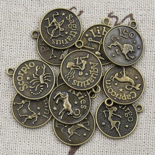 Charms Zodiac Capricron Aquarius Aries Cancer Leo Libra Taurus Scorpio Sagittarius Vigro Gemini Pisces DIY Antique Bronze Color