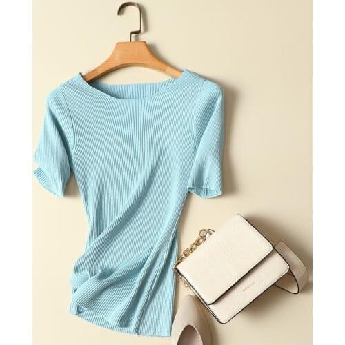 2021 Summer New Short Sleeved Knitted Women T-Shirts O-Neck Short-Sleeved Solid Female Lady Pulls Outwear Tops