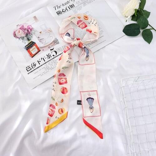 2021 New Summer 126*6 Band Silk Scarf Cartoon Fruit Ribbon Headband Belt Versatile Scarf Small Thin Scarf For Women