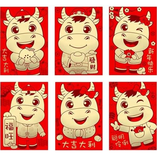 36 Pcs Chinese Red Envelopes 2021 Red Envelopes Chinese,Lucky Money Envelopes with 6 Ox Patterns,Chinese New Year
