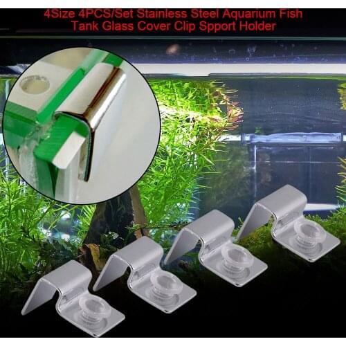 4pcs Stainless Steel Lid Clips Clamps Glass Cover Support Holders with 4pcs Silicone Pads for Aquarium Fish Tank