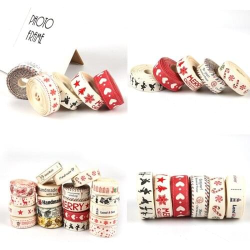 5 Yards Handmade Printed Design Cotton Ribbon Wedding Party Decoration Gift Wrapping Christmas Ribbon DIY Sewing Lace Fabric