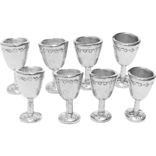 8pcs Miniature Wine Glasses Goblet For 1/12 Dolls House Accessories Decor Silver