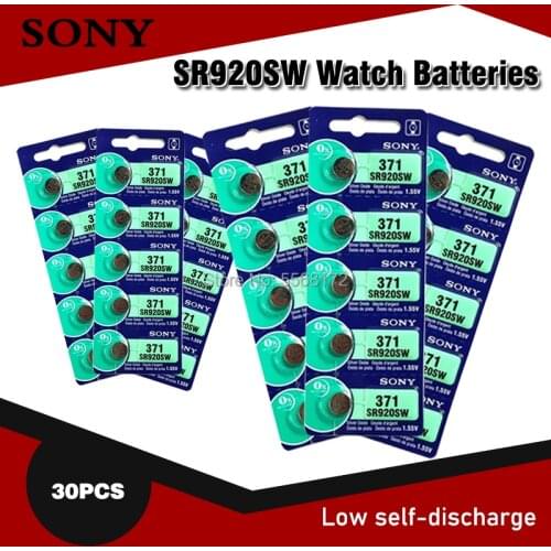 30pcs Sony Original 371 SR920SW 920 LR920 AG6 LR920 LR69 171 1.55V Silver Oxide Watch Battery Watch Battery MADE IN JAPAN