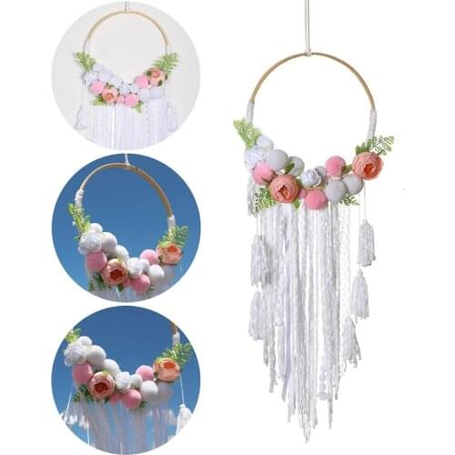 Boho Dream Catchers with Rose Flowers Handmade Dreamcatchers for Wall Hanging Wedding Ornament Girls Kids Nursery Bedroom