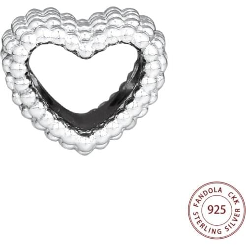 Genuine 925 Sterling Silver Beaded Heart Charms Beads for Jewelry Making Fits Original Bracelet Bijoux Femme