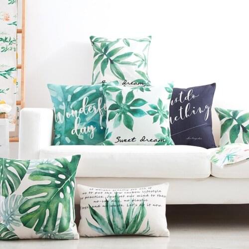 Decorative cushion cover/Ins Cat plant green Cute cotton pillow/Wholesale and retail cushions/Marine style waist