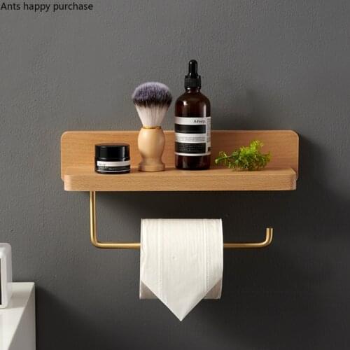 Toilet Roll Holder Brass Wood Tissue Holder Shelf Tissue Box Toilet Paper Holders Wall-mounted Paper Towel Holders Tissue Rack