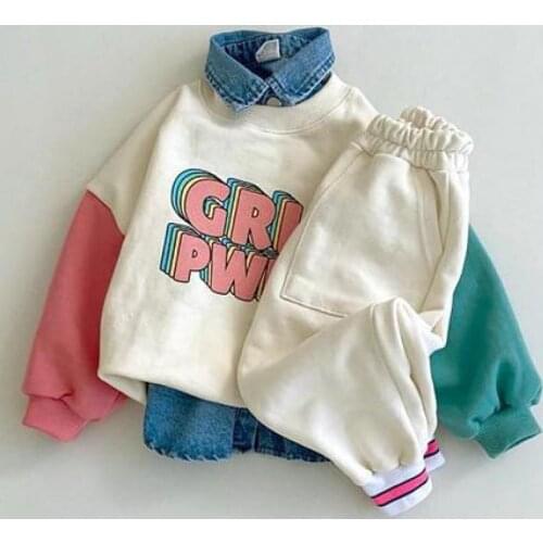 Baby Sweatshirt 2021 New Fashion Long Sleeve Patchwork Cute Clothes Boys Hoodie Letter Print Autumn Tops Girls Pullover Outfits