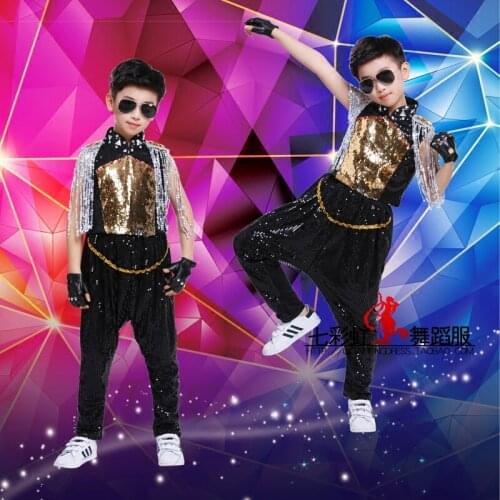 Boys drums show childrens jazz dance hip-hop hip-hop costumes childrens models show clothing tassels