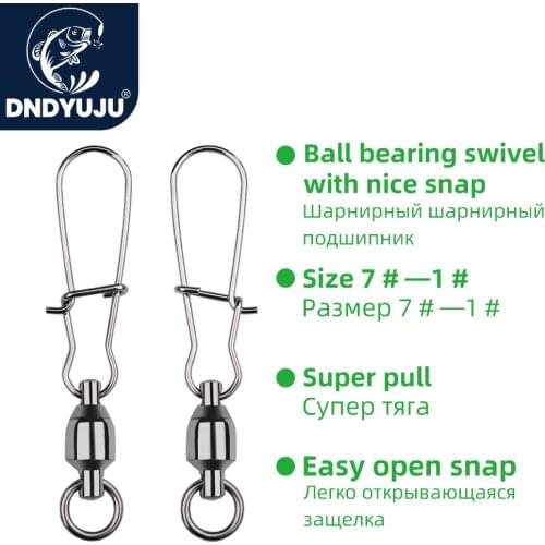 DNDYUJU 5/10Pcs Stainless Steel Fishing Connector Swivels Interlock Rolling With Hooked Bearing Fishhook Lure Tackle Accessories