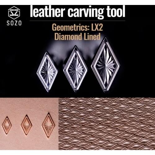 SOZO LX2 Geometrics Diamond Lined Leather Work Stamping Tool Carving Pattern 304 Stainless Streel Stamp