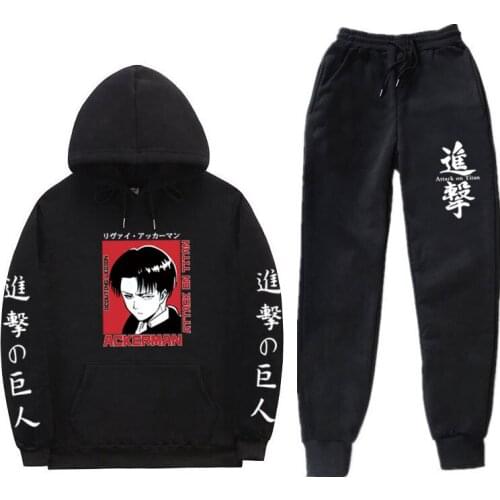 2020 Japan Anime 2 Pieces Sets Attack on Titan print Winter Sweatshirt+Drawstring Pants Hoodies hoodie sets Casual Long