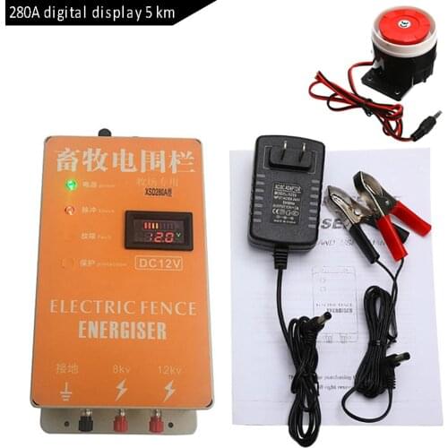 DC 12V Electric Fence XSD-280A-5KM 8/10KV High Voltage Pulse Controller Electric Fencing Shepherd Electric Fence Digital display