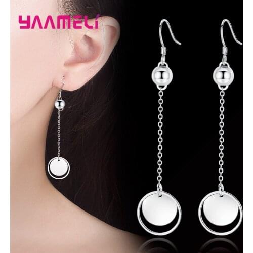 Korean Fashion Long Circle Hoop&Srebrne Beads New Chain 925 Sterling Silver Drop Earrings For Women Party Wedding Gift Jewelry