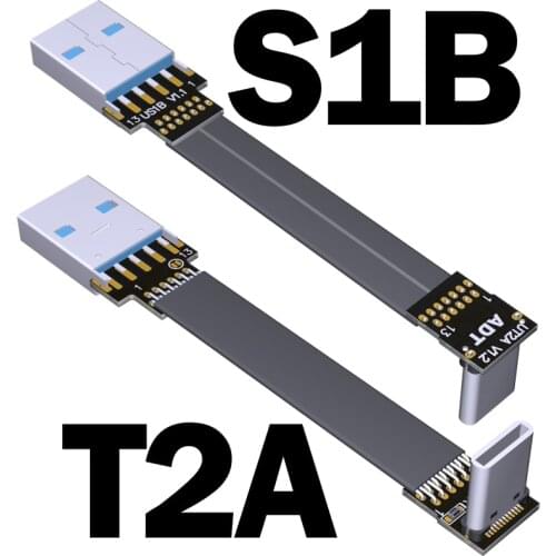 Short Black FFC USB C FPV Flat Slim Thin Ribbon FPC Cable USB Type-C 90 Degree to Standard USB A for sync and Charging