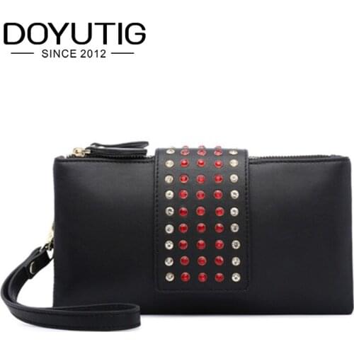 DOYUTIG Womens Genuine Leather Money Purses Lovely Black Day Clutches Real Leather Casual Bags Luxury Lady Fashion HandbagA220