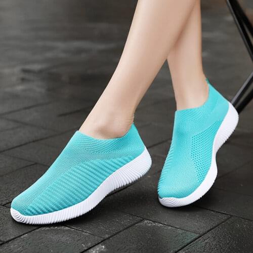 Spring Summer Casual Women Shoes Knitting Sock Sneakers Slip On Breathable Female Loafers Flats Walking Krasovki Famela PW075