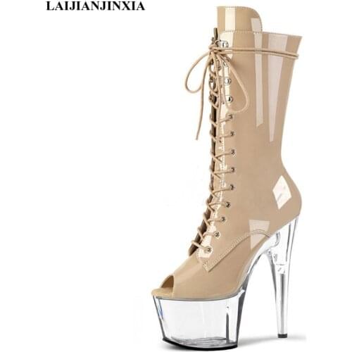LAIJIANJINXIA New Knight Female Clear High Heel Platform Fish Mouth Ankle Boots Women Autumn Winter Shoes Pole Dancing Boots
