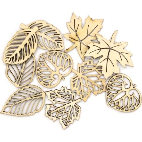 10Pcs/Set Natural Wood Leaves Hanging Chips Scrapbooking Wooden Slice Embellishment Ornaments Home Decoration Tools DIY Crafts