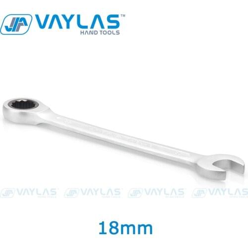 VAYLAS 18mm Dull Polished Combination Wrench Fixed Head Ratchet 72T and Open End High Torque Spanner Repair Hand Tool