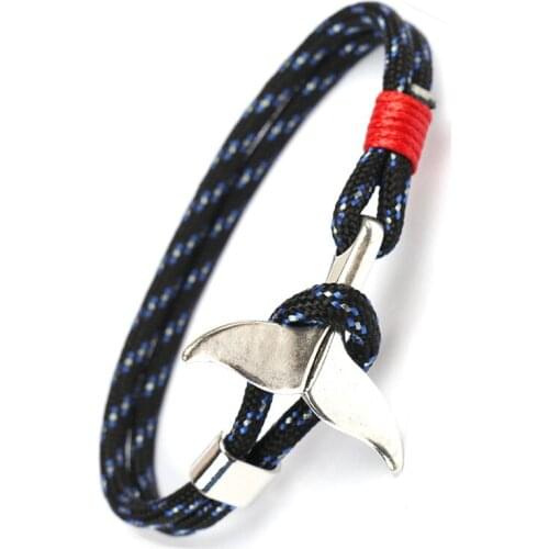Metal Fish-Tail-Anchor Bracelets Men Women Charm Nautical Survival Rope Chain Paracord Bracelet Male Wrap Hooks