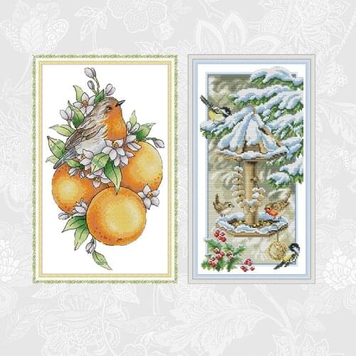 Cross-stitch Kits Lemon Bird Printed Canvas 14CT 11CT Embroidery Needlework Birds Enjoying the Cold Winter Cross Stitch Sets