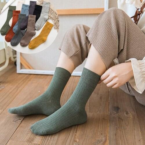 1 Pair Women Medium Tube Socks Simple Fashion Female Adult Autumn Winter Cotton Breathable Solid Color Comfortable Soft Socks