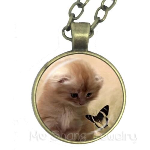 2020 New Pet Necklace 25mm Round Glass Dome Cat Pattern Series Handmade Pendant Cat Lover Creative Gift