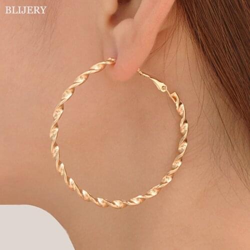 BLIJERY New Fashion Twisty Hoop Earrings for Women Jewelry Punk Big Circle Earrings Brincos Femme Gift Boucles d'oreilles