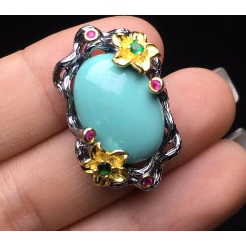 New Flower Pretty 925 Sterling Silver Jewelry Oval Shap Natural Turquoise Pendant For Women Gift