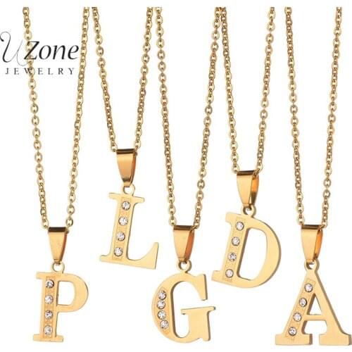 New Stainless Steel Letter Necklaces Pendant Gold Color Alfabet Initial Jewelry Crystal Chain Necklace Women Kolye Collier